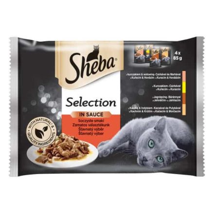 Sheba Selection tasakos zamatos válogatás mártásban felnőtt macskák számára 4 x 85g