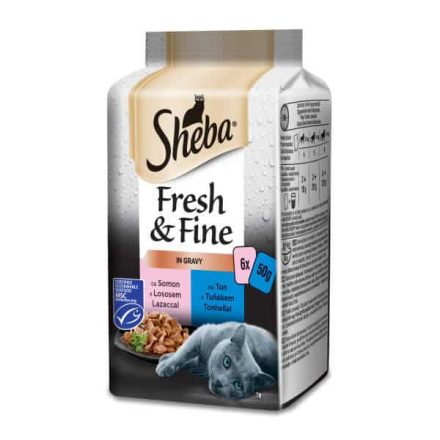 Sheba Fresh & Fine felnőtt macskák számára lazaccal és tonhallal 6 x 50g
