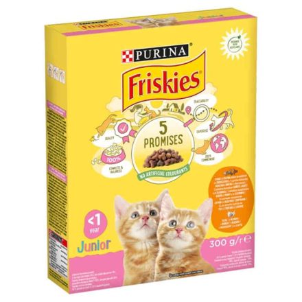 Friskies Junior száraz macskaeledel csirkével, tejjel és hozzáadott zöldségekkel 300g
