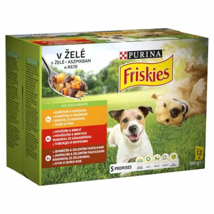 Friskies teljes értékű állateledel felnőtt kutyák számára aszpikban 12 x 100g (1200g)