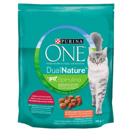 Purina One Cat DualNature Spirulina száraz macskatáp marha 750g
