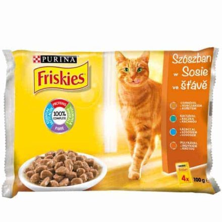 FRISKIES Macskaeledel Szószban - Csirkével, Kacsával, Lazaccal, Pulykával 4*85g