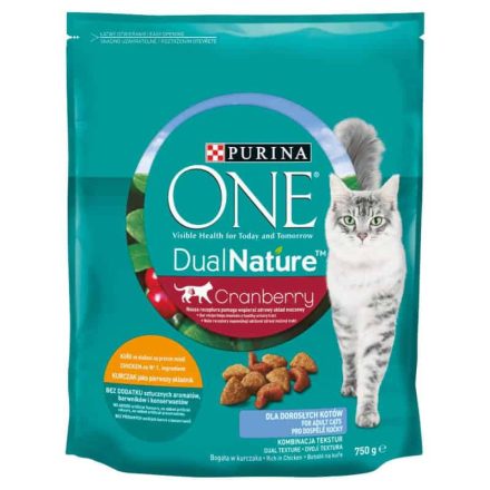 Purina One DualNature Cranberry teljes értékű állateledel felnőtt macskák számára csirkével 750g