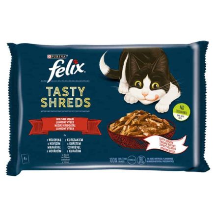 Felix Shreds Házias Válogatás teljes értékű állateledel felnőtt macskáknak szószban 4 x 80g (320g)