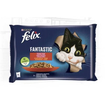 FELIX FANTASTIC Csirkével/Marhával aszpikban nedves macskaeledel 4x85g