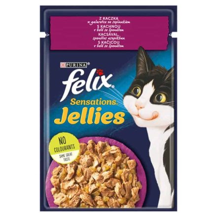 Felix Sensations Jellies Kacsával, aszpikban spenóttal nedves macskaeledel 85g