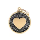 MY FAMILY SHINE GLITTER GOLD HEART BIG CIRCLE BLACK