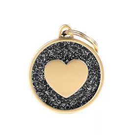 MY FAMILY SHINE GLITTER GOLD HEART BIG CIRCLE BLACK