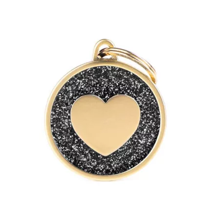 MY FAMILY SHINE GLITTER GOLD HEART BIG CIRCLE BLACK