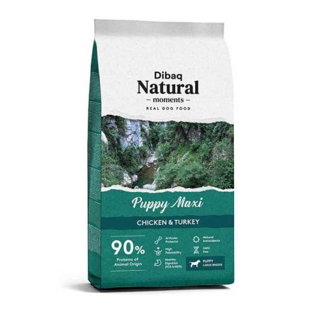 DIBAQ NATURAL MOMENTS PUPPY MAXI - MAGAS PRÉMIUM MINŐSÉGŰ ELEDEL CSIRKE- ÉS PULYKAHÚSSAL 