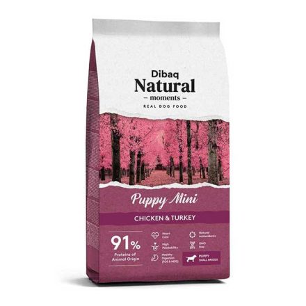 DIBAQ NATURAL MOMENTS PUPPY MINI - MAGAS PRÉMIUM MINŐSÉGŰ ELEDEL CSIRKE- ÉS PULYKAHÚSSAL KISTEST