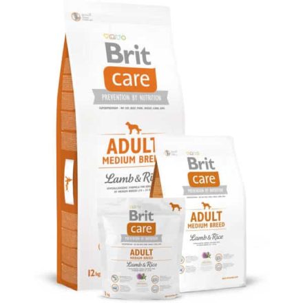 Brit Care Hipoallergén eledel közepes méretű felnőtt kutyáknak -  bárány és rizs 3kg