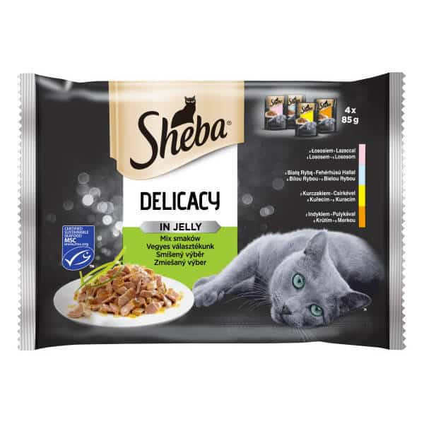 Sheba Delicacy vegyes válogatás aszpikban felnőtt macskák számára 4x 85g