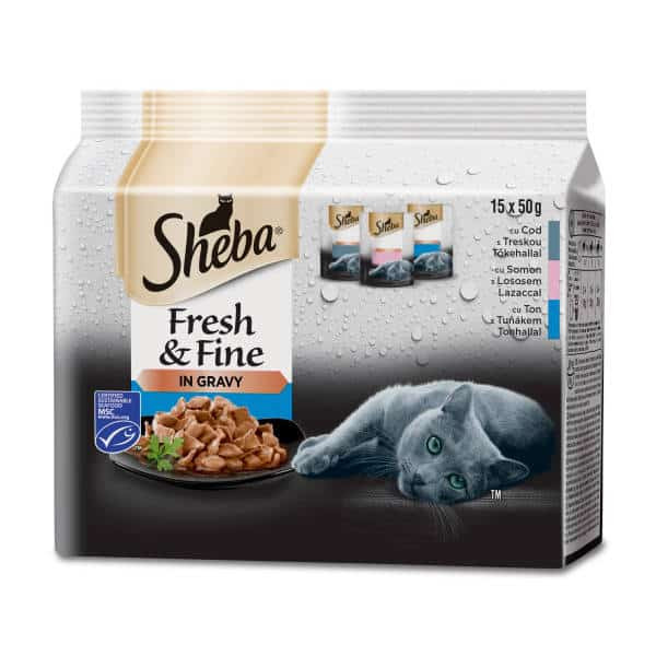 Sheba Fresh & Fine halas válogatás mártásban felnőtt macskák számára 15 x 50g