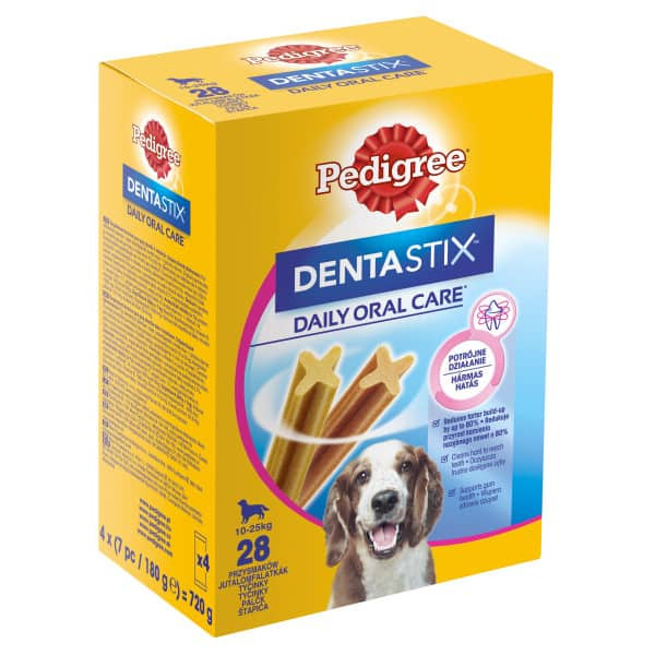 Pedigree DentaStix mindennapi fogápoló jutalomfalatok 10-25 kg-os kutyák számára 28 db (4 x 180g)