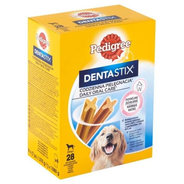 Pedigree DentaStix mindennapi fogápoló jutalomfalatok 25 kg+-os, kutyák számára 28 db (4 x 270g)