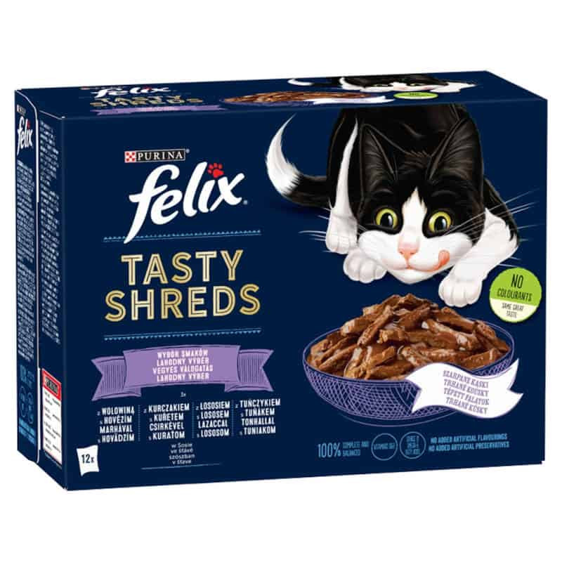 Felix Shreds Vegyes Válogatás teljes értékű eledel felnőtt macskáknak szószban 12 x 80g (960g)