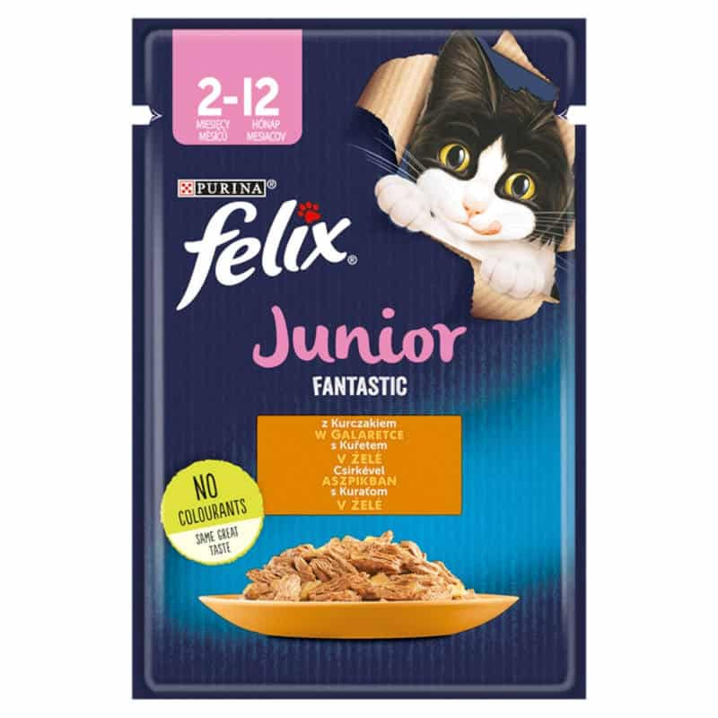 Felix Fantastic Junior Csirkével aszpikban nedves macskaeledel 85g