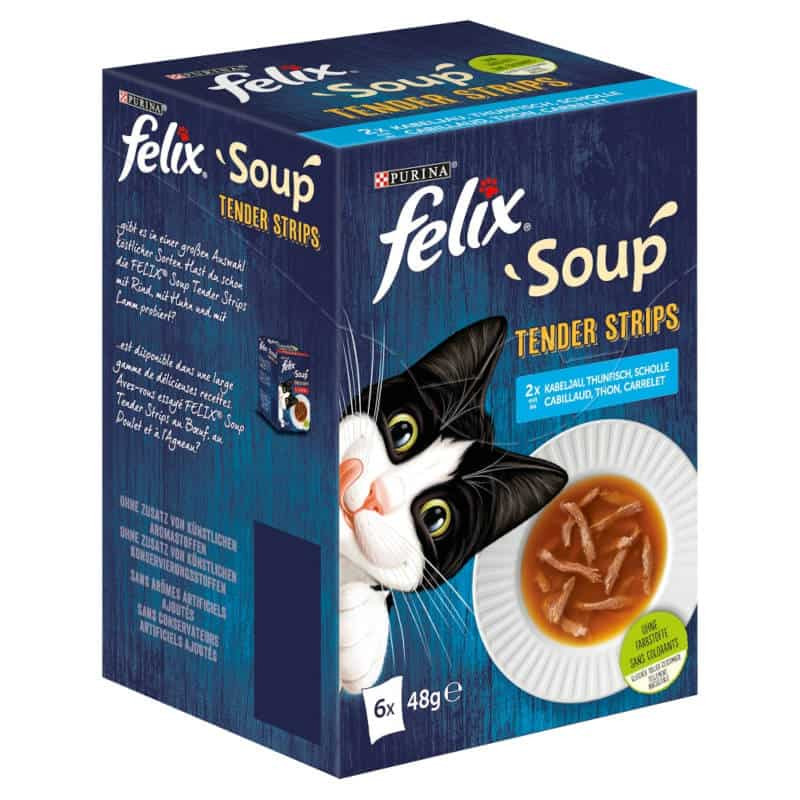 FELIX Soup Tender strips Halas válogatás szószban nedves macskaeledel falatkákkal 6 x 48g