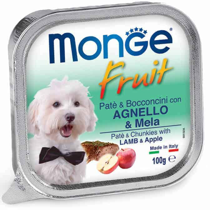 MONGE Fruit Pástétom és falatkák Bárány-alma 100g